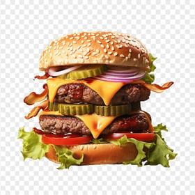 Double Cheesy Bacon Burger Fast Food HD PNG