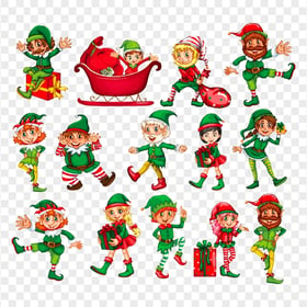 Collection Of Christmas Cartoon Elves Characters PNG