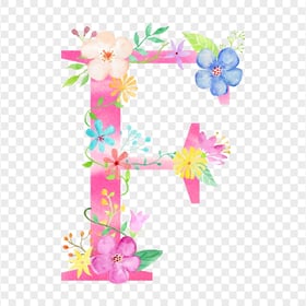 Pink Watercolor Floral F Letter Transparent PNG