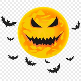 Scary Pumpkin Halloween Element With Flying Bats PNG