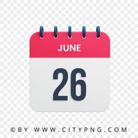 June 26th Day Date Calendar Icon HD Transparent Background