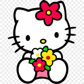 Hello Kitty Sitting and Holding Flowers HD Transparent PNG