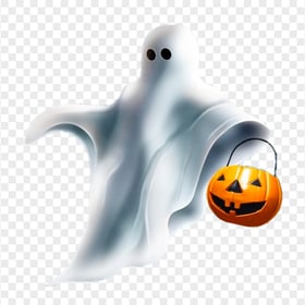 Halloween Illustration Ghost Holding Pumpkin
