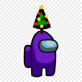HD Purple Among Us Crewmate Character With Christmas Tree Hat On Top PNG