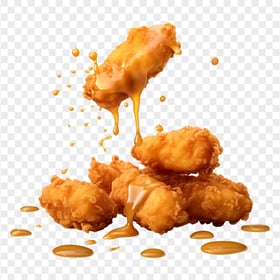 HD PNG Realistic Falling Nuggets with Honey Sauce
