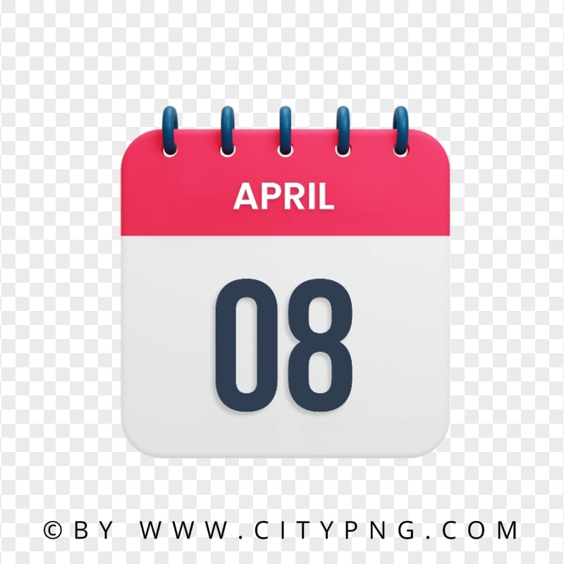 8 April Date Red & White Calendar Icon HD Transparent PNG