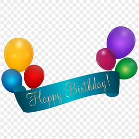 HD Happy Birthday Ribbon With Balloons Illustration PNG