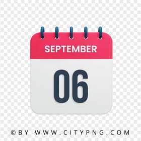 6th September Date Red & White Calendar Icon HD PNG