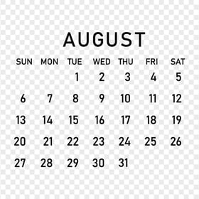 2023 August Black Calendar FREE PNG