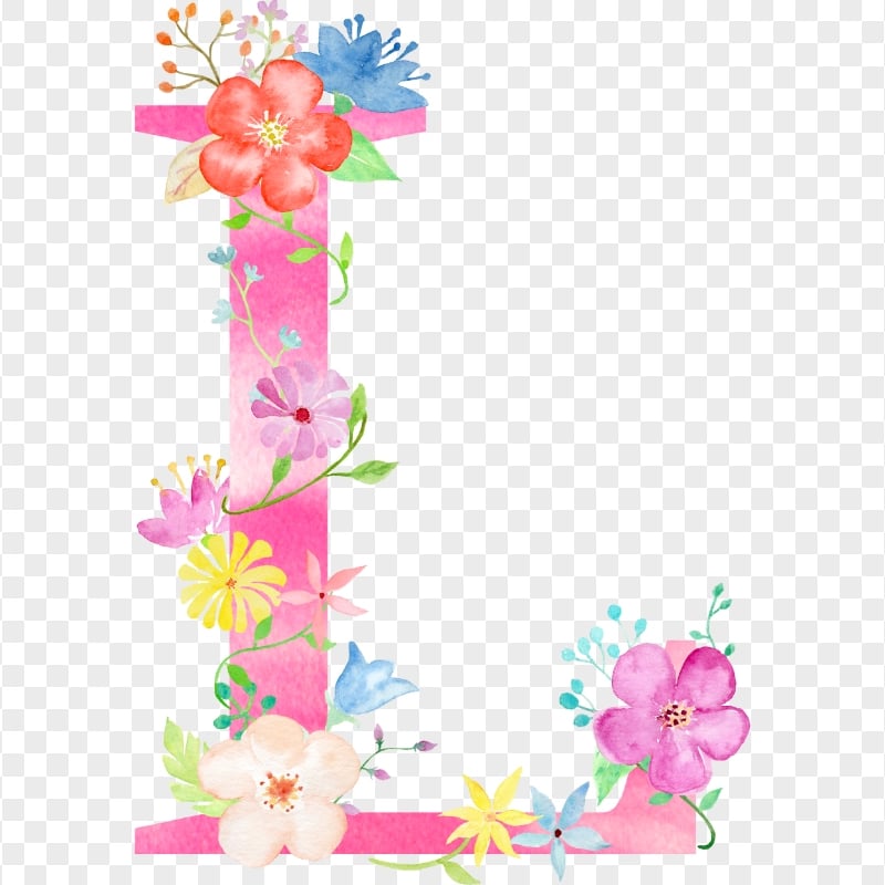 Pink Watercolor Floral L Letter FREE PNG