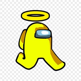 HD Yellow Among Us Character Walking With Angel Halo Hat PNG
