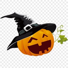 Happy Smiling Halloween Pumpkin Wear Witch Hat