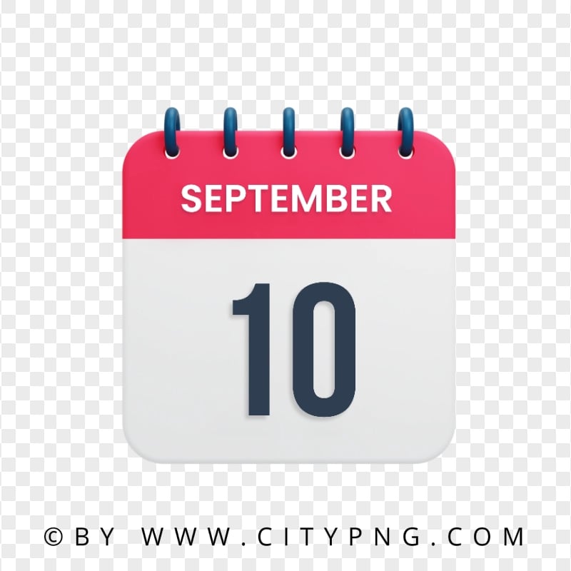 10th September Date Red & White Calendar Icon HD PNG