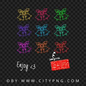 Set Christmas Colorful Bells Glitter Collection PNG