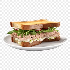 HD Vegan Fish Sandwich on White Dish Transparent Background