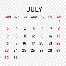 PNG 2023 July Calendar