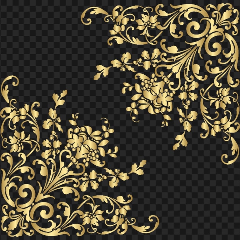 HD Two Gold Floral Corners Transparent PNG