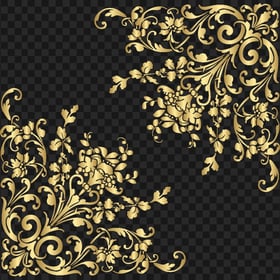 HD Two Gold Floral Corners Transparent PNG