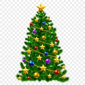 HD Christmas Tree Illustration Decorated Stars & Ornaments PNG