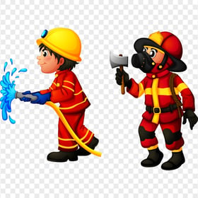 HD Two Cartoon Working Firefighters PNG