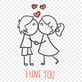 HD Lovely Sketch Cartoon Couple Saying I Love You Valentine PNG