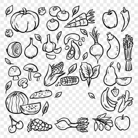 Vegetable Food Black Pattern Seamless PNG