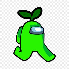 HD Lime Crewmate Among Us Character Walking With Leaf Hat PNG