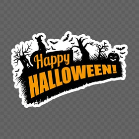 Happy Halloween Logo Sticker Witch Tree Silhouette