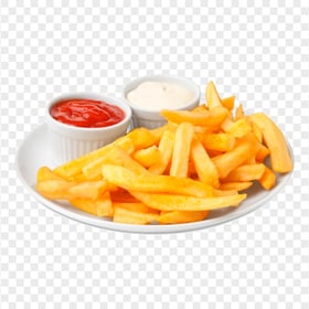 HD Plate Of French Fries With Ketchup And Mayo PNG