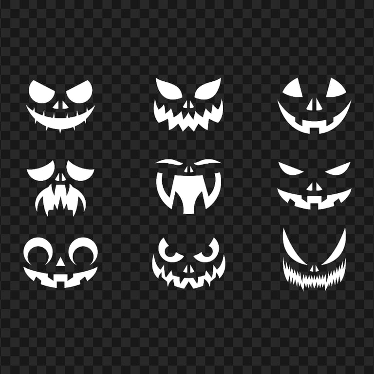 Group Pumpkin Faces Eyes And Mouth White Silhouette
