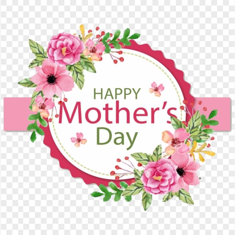Happy Mothers Day badge with pink Flowers