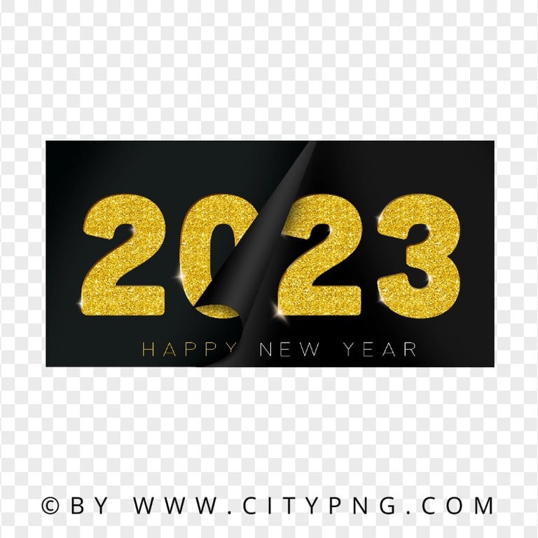 2023 Happy New Year Creative Black & Gold Design PNG