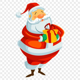 Vector Cartoon Smiling Santa Claus Holding Gift PNG