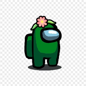 HD Green Among Us Character With Flower Hat PNG