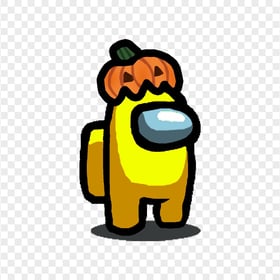 HD Yellow Among Us Character With Pumpkin Hat Halloween PNG