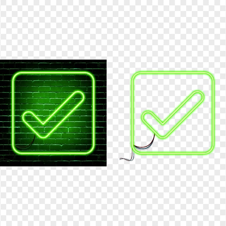 HD Green Square Neon Tick Mark Icon PNG