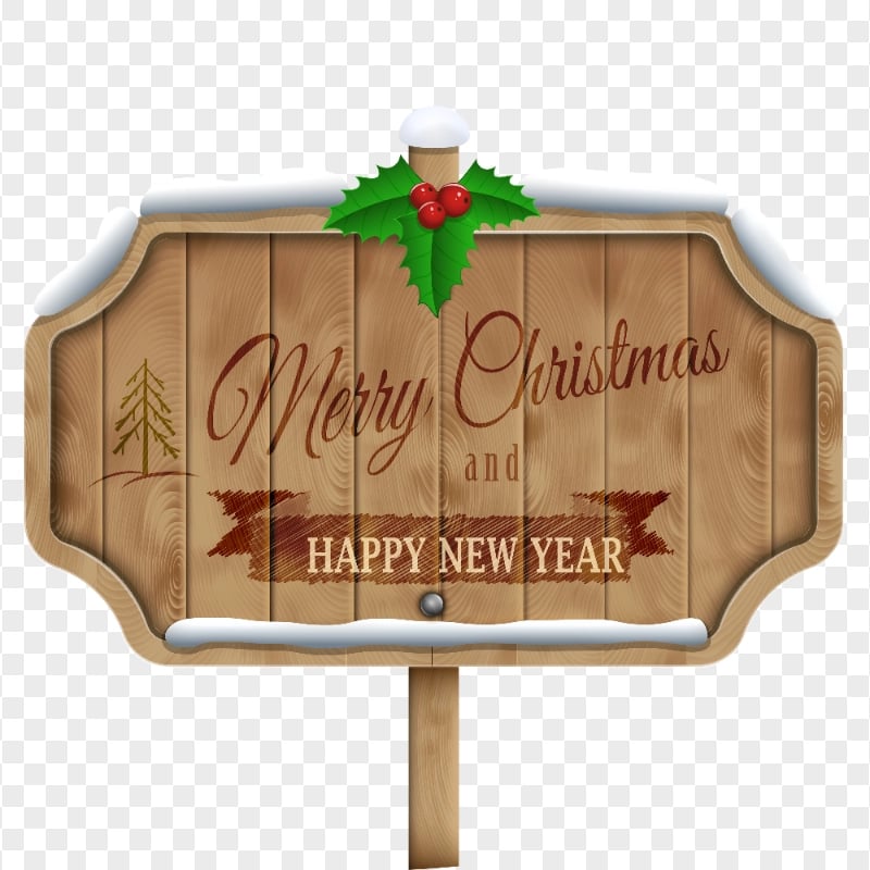 Merry Christmas & Happy New Year Wooden Sign Illustration | Citypng