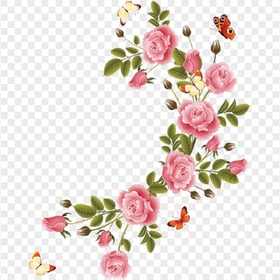 Curved Illustration Pink Flower Corner Butterflies