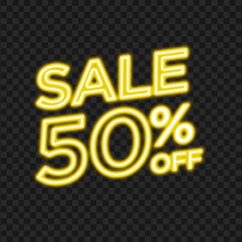 50% Off Sale Discount Yellow Neon Sign FREE PNG