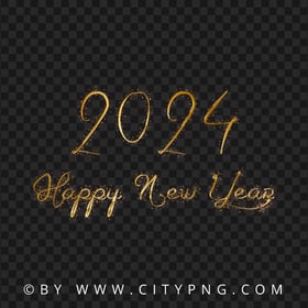 2024 Happy New Year Golden Text Typography Image PNG