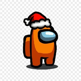HD Orange Among Us Character With Santa Hat PNG