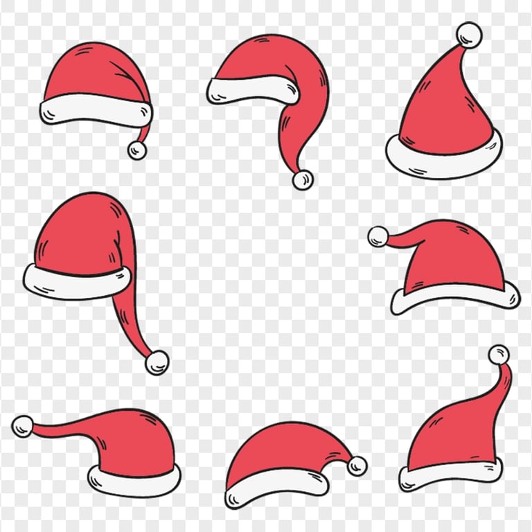 HD Set Of Christmas Santa Claus Hats Clipart Cartoon PNG