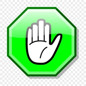 HD Stop Hand Symbol On Green Road Sign Clipart PNG