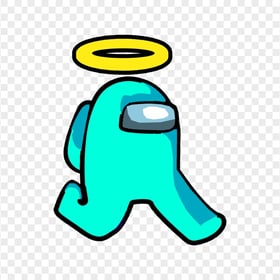 HD Cyan Among Us Character Walking With Angel Halo Hat PNG