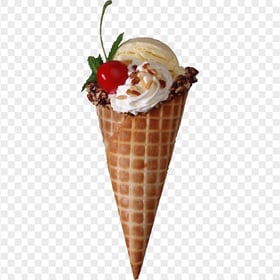 HD Vanilla And Cherry Ice Cream Cone PNG