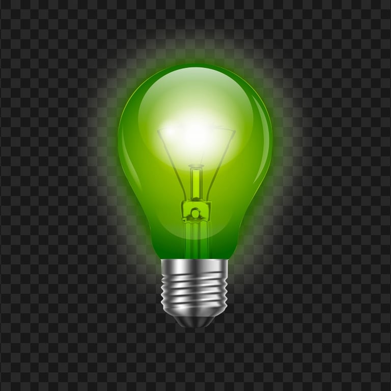 HD Glowing Green Light Bulb PNG