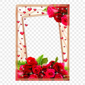 Floral Red Roses Flowers Vertical Photo Frame PNG
