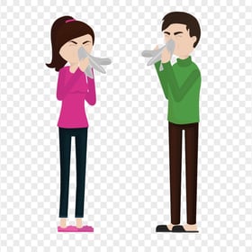 Sick Man & Woman Have Cough Napkin Nose Cartoon