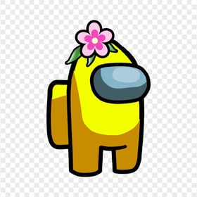 HD Yellow Among Us Crewmate Character With Flower On Head PNG
