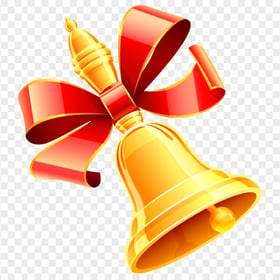 HD Yellow Gold Handbell Decorated With Red Bow PNG